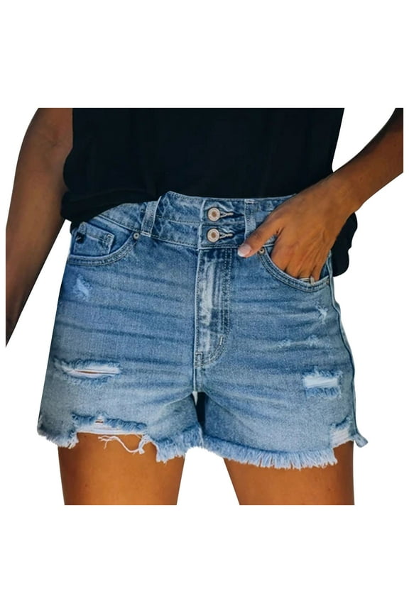 Women's Denim Shorts 3" Ripped Raw Hem Elastic High Waist Double-Button Zip with Pocket Shorts Jeans for Women Casual Hot Jean Shorts for Summer Slim Fit,XL