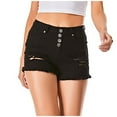 thumbnail image 1 of FAKKDUK Women's Denim Shorts 5" Raw Hem Distressed Button Down Elastic Waist Stretch Slim Fit Shorts Jeans for Women Casual Hot Jean Shorts for Summer,L, 1 of 8