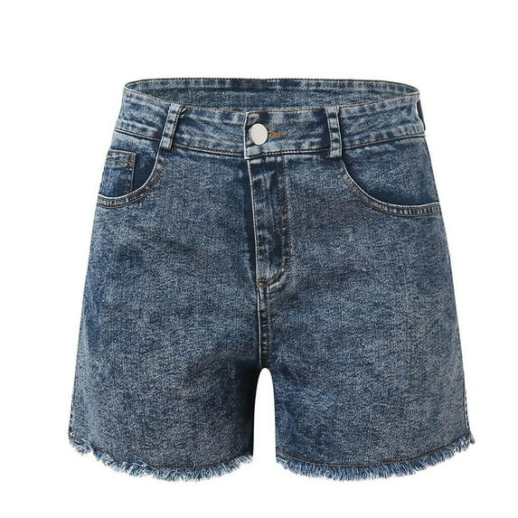 FAKKDUK Women's Jean Shorts 5" Elastic High Waist Straight Leg Button Zip with Pocket Shorts Jeans for Women Casual Hot Denim Shorts for Summer Slim Fit,S