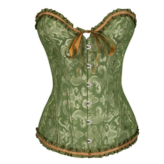 FAKKDUK Women's Lace Up Boned Overbust Corset Bustier Lingerie Bodyshaper Top Women's Gothic Punk Satin Boned Overbust Corset Top Women Vintage Slim Corset Bustier Tube Tops, Green&L