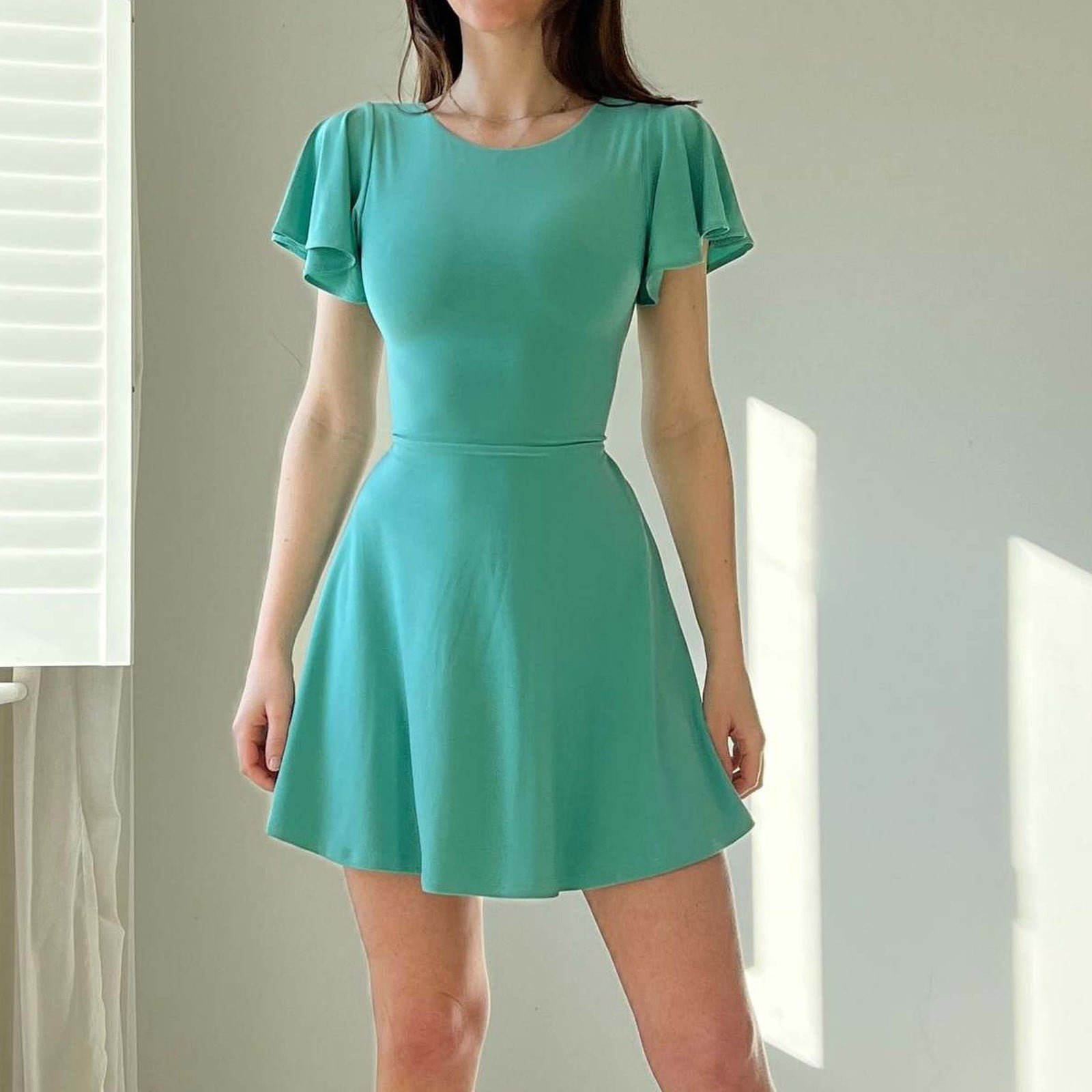 FAKKDUK Women's Mini Dress Short Dress Solid Short Sleeve Elastic Waist