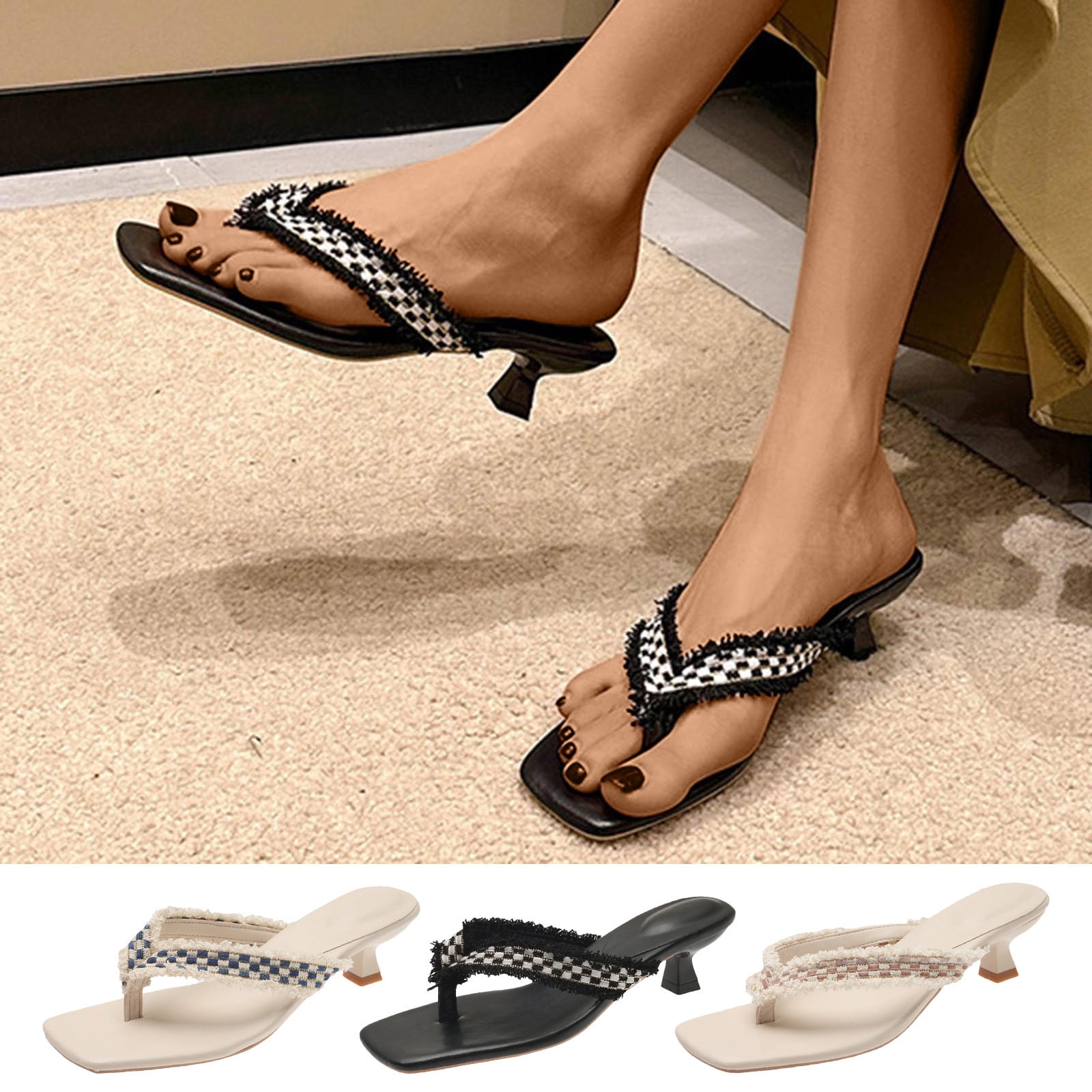 FAKKDUK Women's Mule Sandals, Square Toe Slip On Stiletto Heel Sandals ...