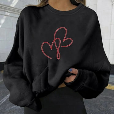 FAKKDUK Women's Oversized Long Sleeve Sweatshirt Casual Crewneck Loose Fit Pollover Hoodie Fall Tops Women's Round Neck Large Size Loose Printed Sweatshirt Hoodless Sweatshirt, Black&XXL