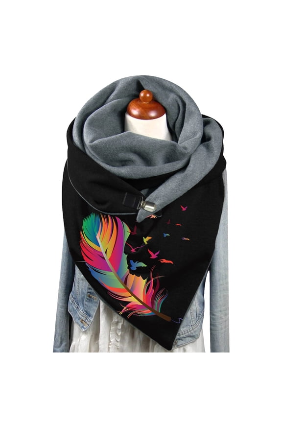 Women's Scarf Shaw, Women Winter Graphic Printing Button Soft Wrap Casual Warm Scarves Shawls Scarf, Winter Warm Scarf Gift， G