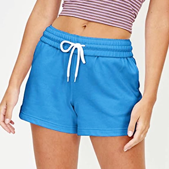 FAKKDUK Women's Sweat Shorts 5" 12" Drawstring Elastic Waist Cute Running Shorts Summer Casual Shorts for 2023 Womens Gym Short Pants Loose Fit, M&Blue 1
