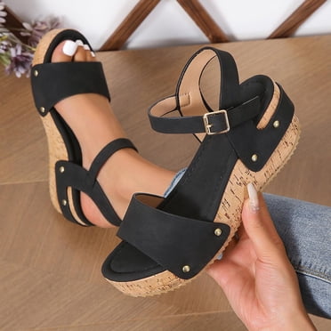 ILLUDE Women's Platform Sandals – Block Heel, Ankle Strap, Open Toe (Multiple Sizes)