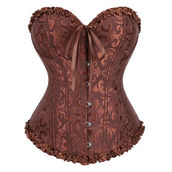 FAKKDUK Womens Lace Up Bustier Corset Top Corset Wedding Dress Bottoming Underwear Body Sculpting Gothic Vest Court Corset Corset for Women, Coffee&M