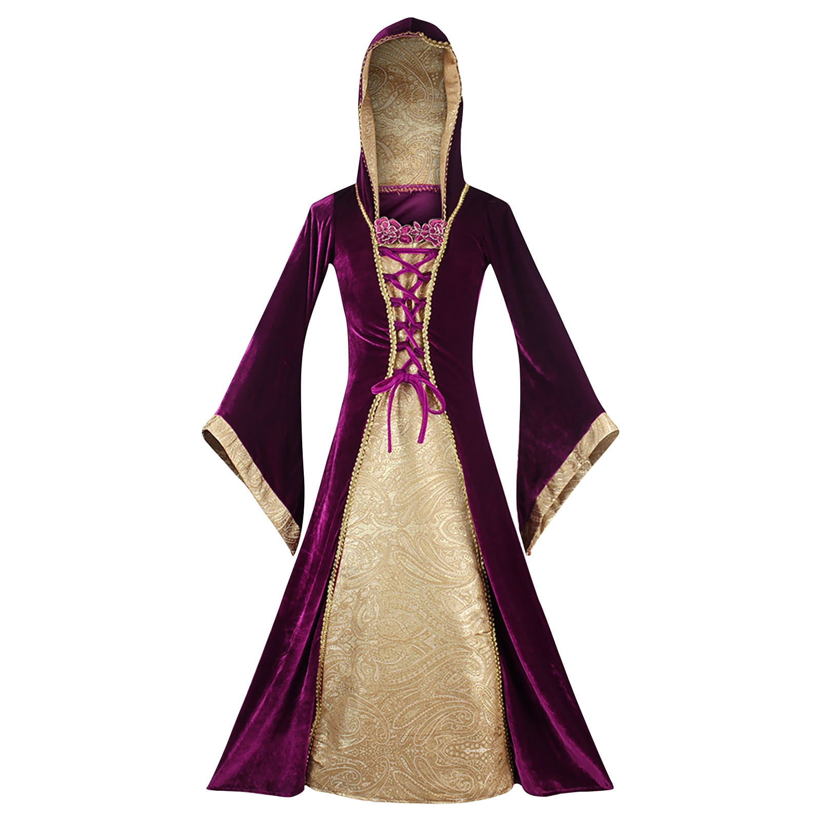 FAKKDUK Womens Renaissance Princess Hooded Dresses Medieval Cosplay