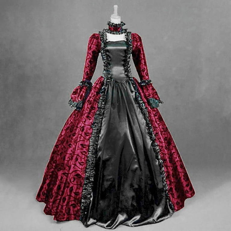 FAKKDUK Womens Rococo Dress Medieval Renaissance Medieval 1800S Gothic  Dress Victorian Ball Gown Halloween Princess Cosplay Women Gothic Dress  Retro Floral Ball Gowns, Red&XL 