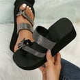thumbnail image 1 of FAKKDUK Womens Sandals Shoes Leather Sandals with Arch Support Thong Flip Flops Fashion Evening Party Wedding Sandals Women's Rhinestone Slippers, 9.5&Black, 1 of 4