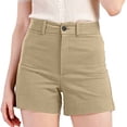 thumbnail image 1 of FAKKDUK Womens Shorts Casual Stretch Twill High Waist Bermuda Shorts with Pockets Loose Fit Comfy Summer Lounge Chino Short Womens Cute Dressy Beach Hot Shorts, L&Khaki, 1 of 8
