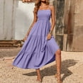 thumbnail image 1 of FAKKDUK Womens Summer Long Dress Spaghetti Strap Sleeveless Crewneck Elastic Waist Casual Loose Flowy Pleated Tiered Boho Dress Midi Dress Bohemian Maxi Dress Beachwear, Purple&XXXXL, 1 of 8