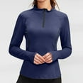 thumbnail image 1 of FAKKDUK Workout Tops for Women Casual 1/4 Zip Long Sleeve Women's Zipper Turndown Collar Sports Tops Blouses Fall Blouses 2023 Solid Business Work Tops Cute Slim Fit Shirts , Navy&M, 1 of 7