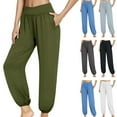 thumbnail image 1 of FAKKDUK Yoga Work Pants For Women Wide Leg Lounge Pants with Pockets Casual Straight Leg High Waisted Flowy Palazzo Pants Loose Trousers Womens Stretch Pants Jogger Pants, L&Green, 1 of 6