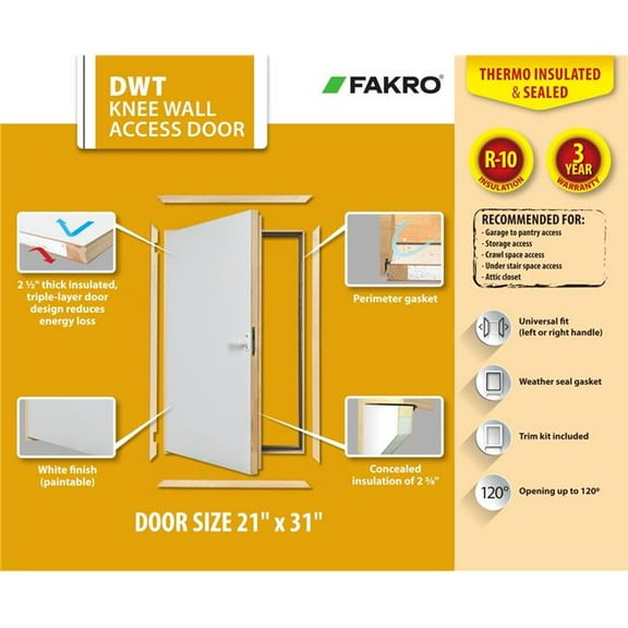 FAKRO 869482 21 x 31 in. DWT Wall Hatch Wooden Thermo Insulated Access Door, White