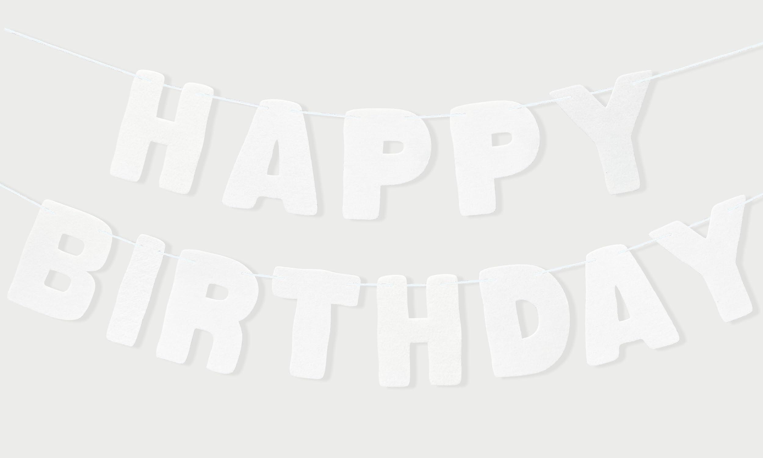 Neutral Felt Happy Birthday Banner Set - Pre-Strung With Pom Poms & Garland - Reusable Boho Party Decor