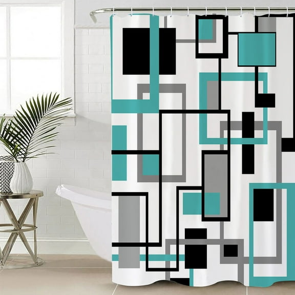 FAKULI Shower Curtain, Abstract Aqua Stall Shower Curtains for Bathroom/Bathtub, Modern Grey White Middle Century Waterproof Fabric Shower Curtain Set with 12 Hooks, Long 72" x 84"