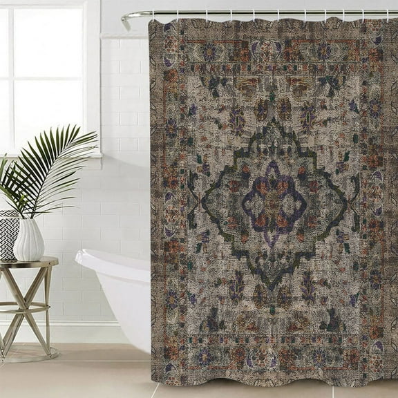 FAKULI Shower Curtain, Boho Vintage Stall Shower Curtains for Bathroom/Bathtub, Modern Geometric Abstract Art Retro Flowers Waterproof Fabric Shower Curtain Set with 12 Hooks, 36" x 78"