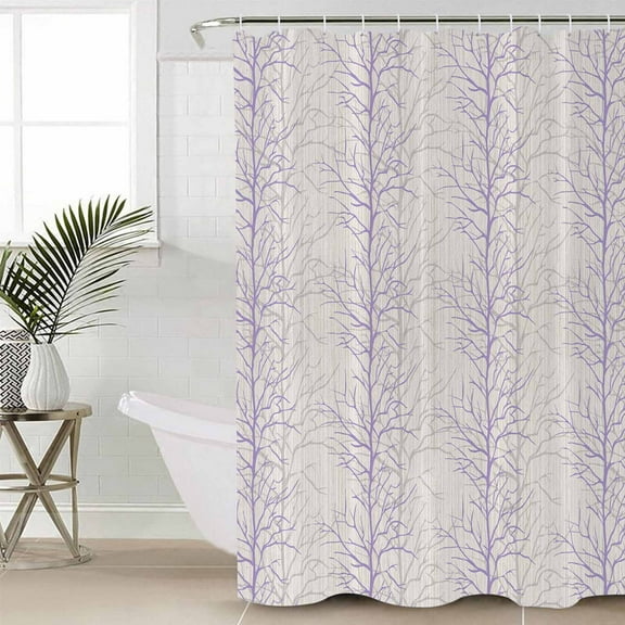 FAKULI Shower Curtain, Purple Botanical Stall Shower Curtains for Bathroom/Bathtub, Farmhouse Spring Summer Branch Waterproof Fabric Shower Curtain Set with 12 Hooks, 48" x 72"
