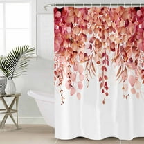 FAKULI Shower Curtain, Red Eucalyptus Leaves Stall Shower Curtains for Bathroom/Bathtub, Spring Floral Summer Botanical Waterproof Fabric Shower Curtain Set with 12 Hooks, 48" x 72"