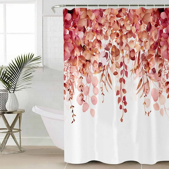 FAKULI Shower Curtain, Red Eucalyptus Leaves Stall Shower Curtains for Bathroom/Bathtub, Spring Floral Summer Botanical Waterproof Fabric Shower Curtain Set with 12 Hooks, 48" x 72"