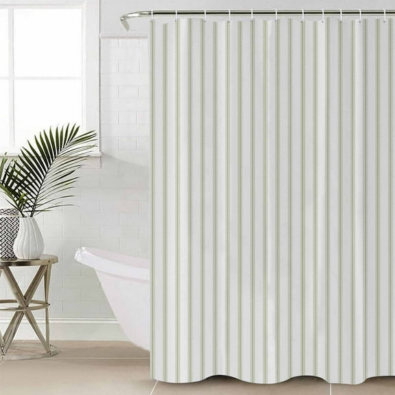 FAKULI Shower Curtain, Sage Green Striped Stall Shower Curtains for Bathroom/Bathtub, Sage Green White Stripes Farmhouse Waterproof Fabric Shower Curtain Set with 12 Hooks, Small 36" x 72"