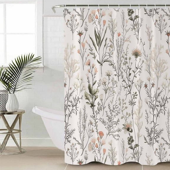 FAKULI Shower Curtain, Vintage Flower Stall Shower Curtains for Bathroom/Bathtub, Fall Winter Floral Leaves Spring Botanical Waterproof Fabric Shower Curtain Set with 12 Hooks, 48" x 72"