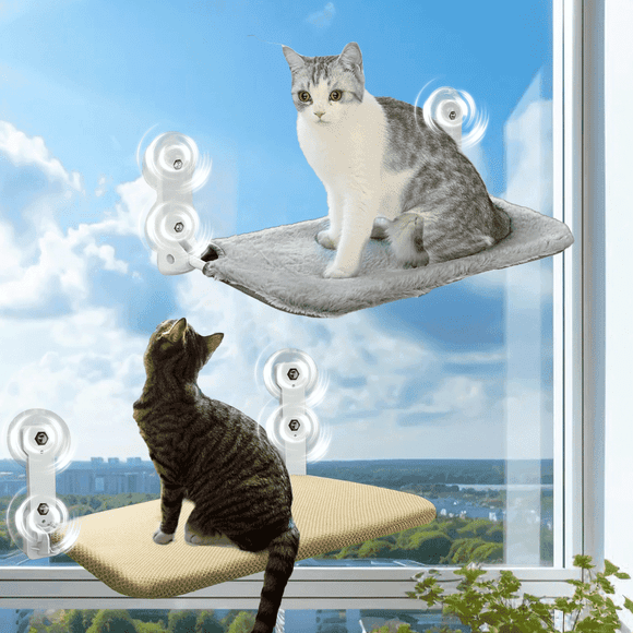 FAKYFJ 2PCS Cat Window Perch Bed ,for Summer/Winter Foldable Indoor Hammock Holds 30lbs, Gray/Apricot
