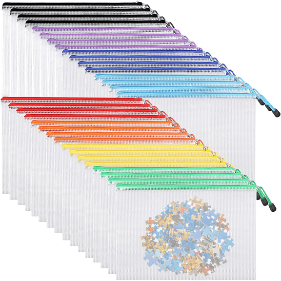 FAKYFJ 32 Pack Mesh Zipper Pouch Bags, Large A4 Zipper Mesh Pouch for Organizing Storage, Waterproof File Bags for Classroom, School, Office and Travel