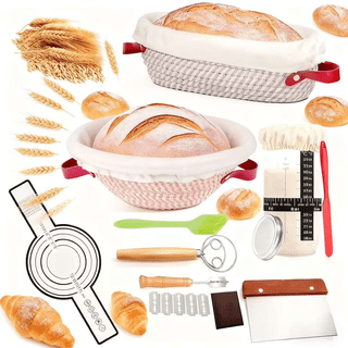 Sour dough Starter Kit, Sourdough Bread Baking Supplies,Bread Proofing Basket, Bread Making Tools Kit, Sour Dough Kit Tools, Sourdough Proofing Basket, Sourdough Kit Gifts for Bakers Women Wife Mom