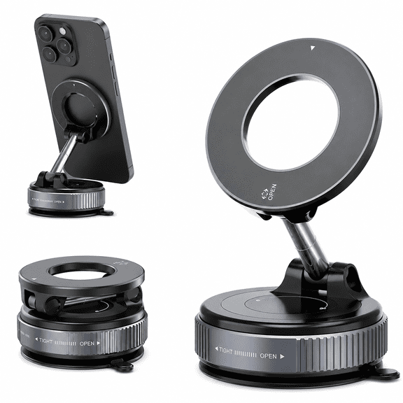 FAKYFJ 2026 Upgraded Vacuum Magnetic Car Phone Holder 360° Reinforced 96LBS Ultra Suction Cup Phone Mount for MagSafe Cell Phone Holders for Your Car/Gym/Mirror Mount for iPhone & Android