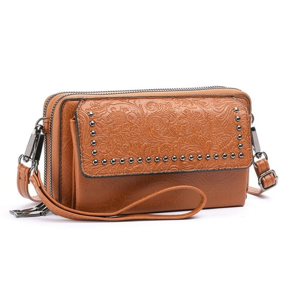 FALAN MULE Crossbody Bags for Women Small Leather Cell Phone Wallet Wristlet Purse with Zip Around 2 Strap