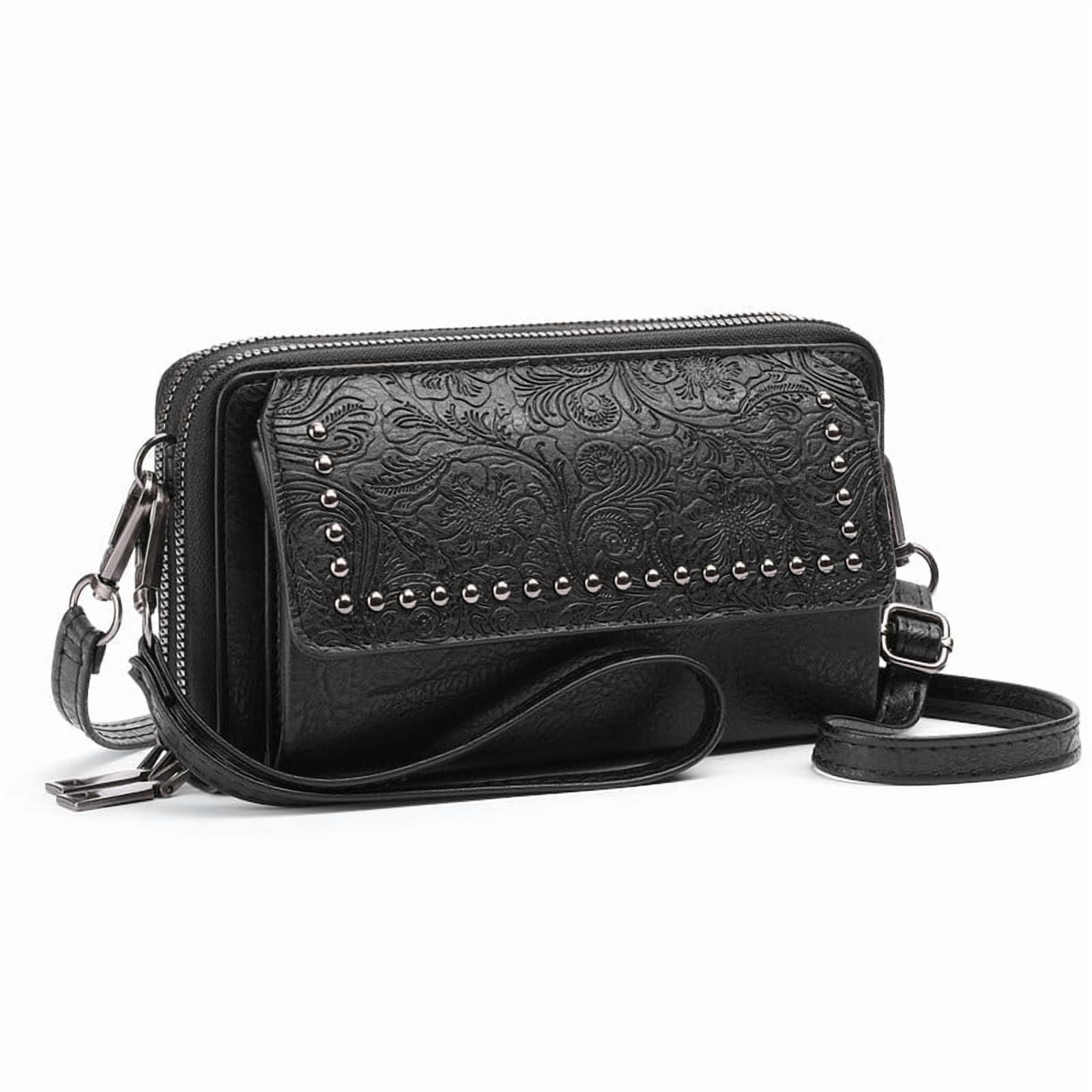 FALAN MULE Crossbody Bags for Women Small Leather Cell Phone Wallet Wristlet Purse with Zip Around 2 Strap