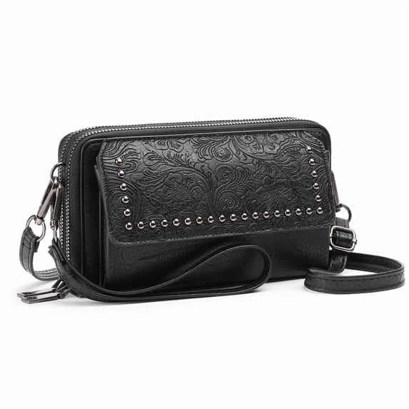 FALAN MULE Crossbody Bags for Women Small Leather Cell Phone Wallet Wristlet Purse with Zip Around 2 Strap