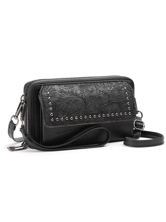 Crossbody Bags for Women Small Leather Cell Phone Wallet Wristlet Purse with Zip Around 2 Strap