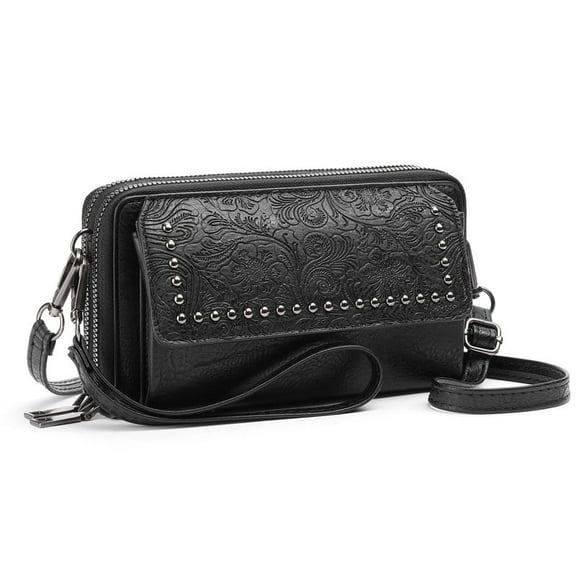 FALAN MULE Crossbody Bags for Women Small Leather Cell Phone Wallet Wristlet Purse with Zip Around 2 Strap