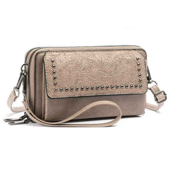 FALAN MULE Crossbody Bags for Women Small Leather Cell Phone Wallet Wristlet Purse with Zip Around 2 Strap