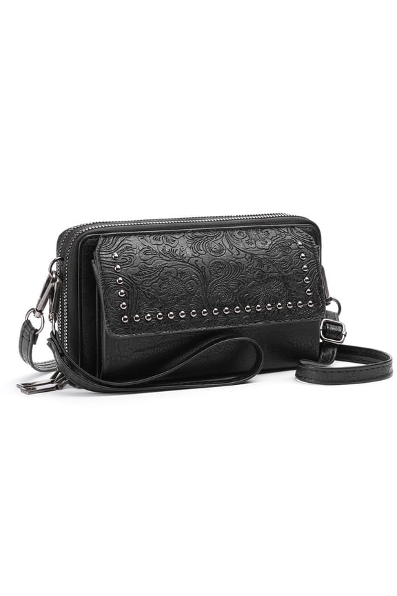 Crossbody Bags for Women Small Leather Cell Phone Wallet Wristlet Purse with Zip Around 2 Strap