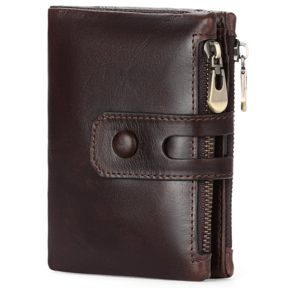 FALAN MULE Genuine Leather Wallet for Men Large Capacity Men Wallets RFID Blocking ID Window Card Case with Zip Coin Pocket
