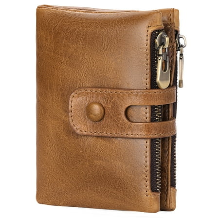 FALAN MULE Genuine Leather Wallet for Men Large Capacity Men Wallets RFID Blocking ID Window Card Case with Zip Coin Pocket