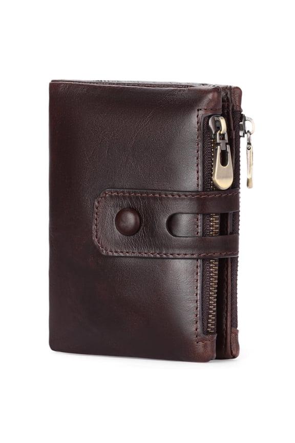 Genuine Leather Wallet for Men Large Capacity Men Wallets RFID Blocking ID Window Card Case with Zip Coin Pocket