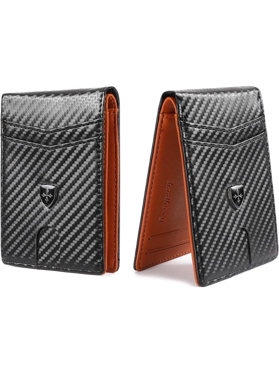 Mens Wallet Leather Credit Card Holder Slim Bifold RFID Blocking Front Pockets Minimalist Wallets for Men with ID Window