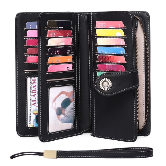 FALAN MULE Women Leather Wallet Large Capacity Bifold RFID Blocking Card Holder with Zipper Coin Pocket