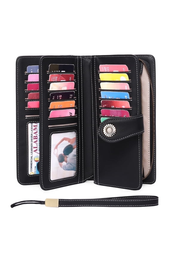 Wallets for Women Trifold Wristlet Wallets Large Capacity RFID Blocking Ladies Purse Credit Card Holder