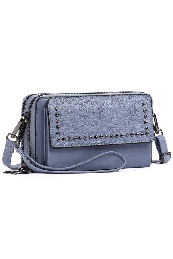 Crossbody Bags for Women Small Leather Cell Phone Wallet Wristlet Purse with Zip Around 2 Strap