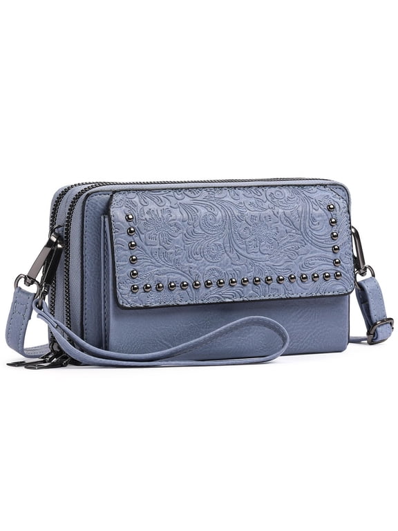 Crossbody Bags for Women Small Leather Cell Phone Wallet Wristlet Purse with Zip Around 2 Strap