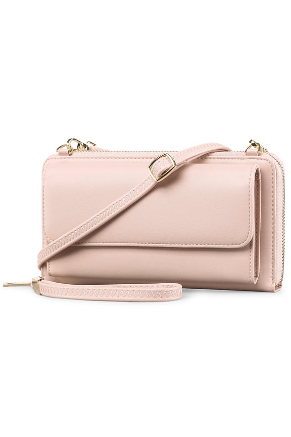 Rfid Wallet Purse Wristlet Crossbody Bag for Women Leather Ladies Clutch with 2 Straps