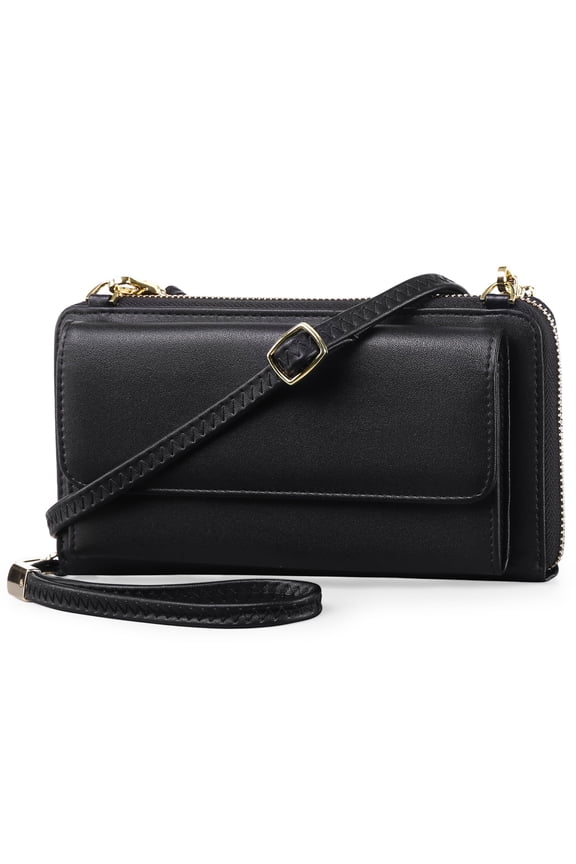 Rfid Wallet Purse Wristlet Crossbody Bag for Women Leather Ladies Clutch with 2 Straps