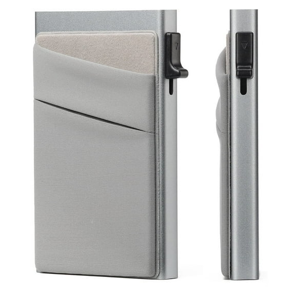 FALAN MULE Slim Smart Aluminum Card Holder Mens Wallet Minimalist Leather RFID Blocking Metal Pop Up Wallet