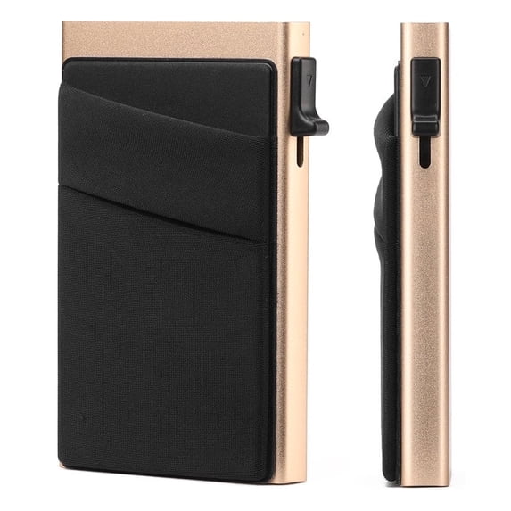 FALAN MULE Slim Smart Aluminum Card Holder Mens Wallet Minimalist Leather RFID Blocking Metal Pop Up Wallet